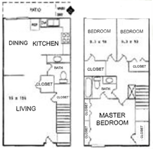 Plan B1  - Two Bedrooms / Two Bath / with Yard  - 1232 Sq. Ft.*